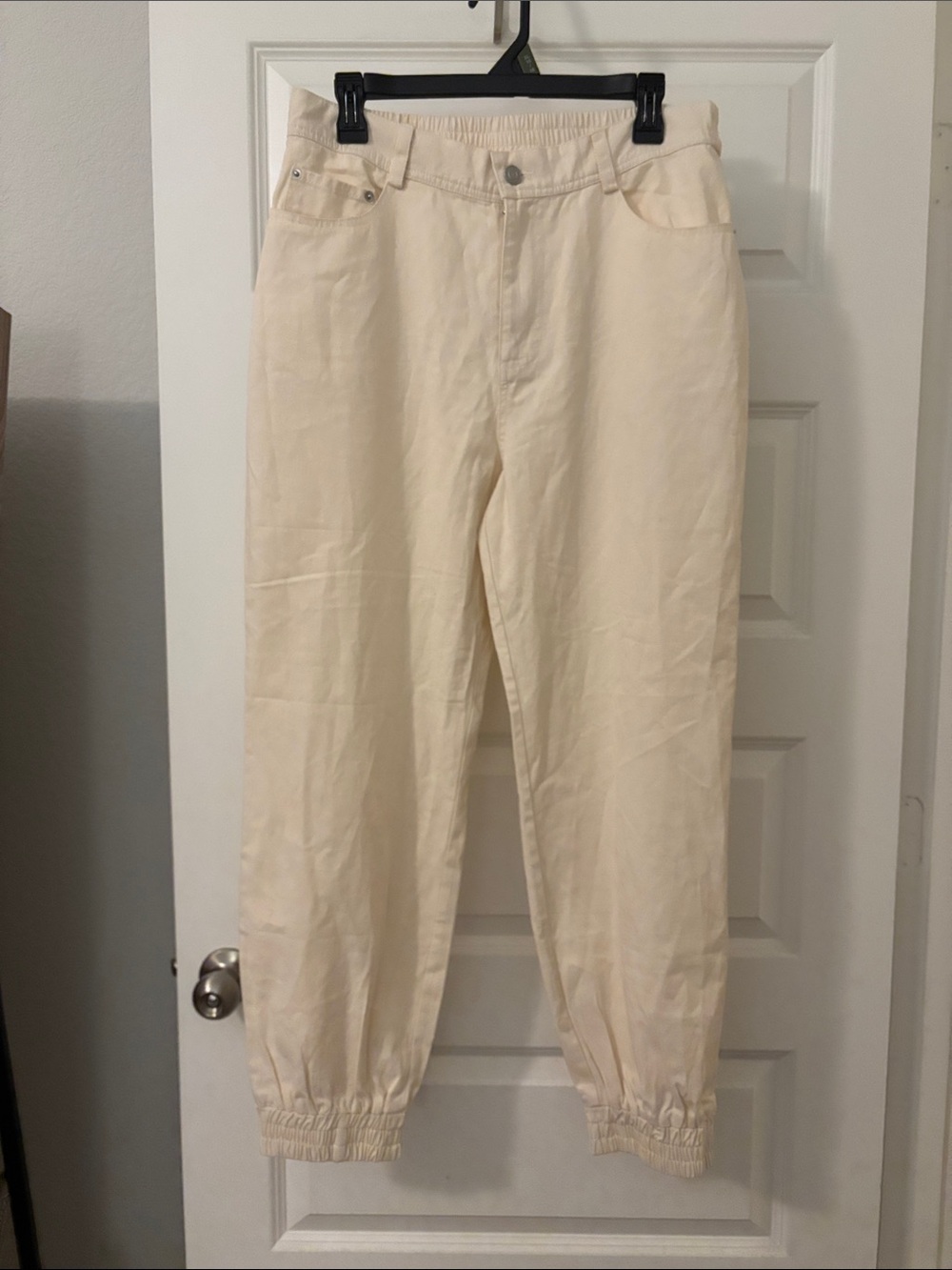 Entro Ivory High-Waist Elastic Waist Pants SZ L joggers ballon style 100% cotton